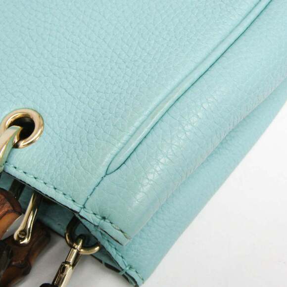 GUCCI Authentic Blue Leather Bamboo Shoulder Bag - Picture 6 of 16